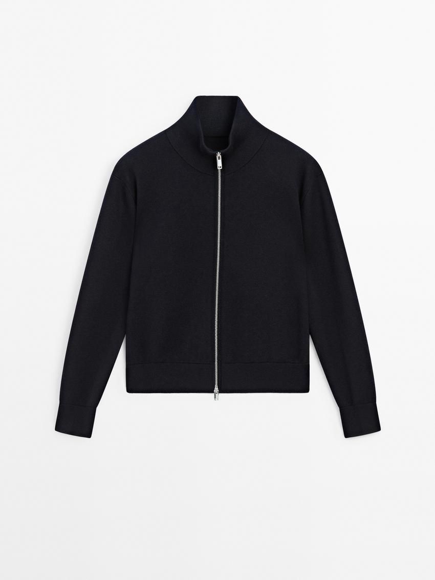 Massimo Dutti Cotton Blend Zip-up Women Jacket Navy | US-CG2135608