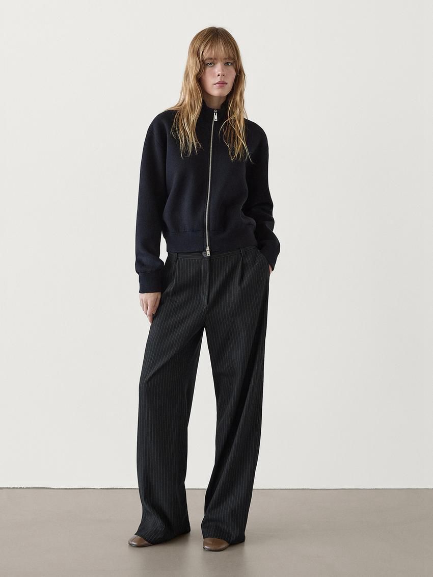 Massimo Dutti Cotton Blend Zip-up Women Jacket Navy | US-CG2135608