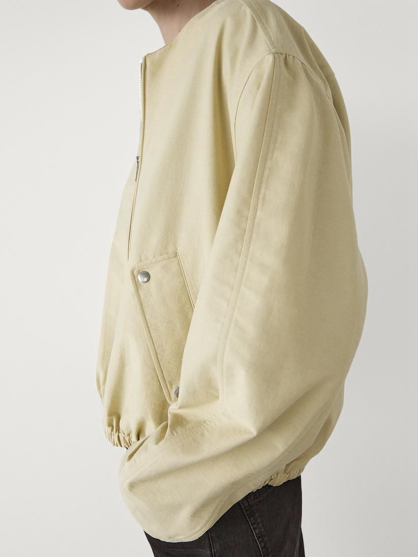 Massimo Dutti Cotton Blendwith Snap-button Pockets Women Bomber Jacket Yellow | US-FX7032496