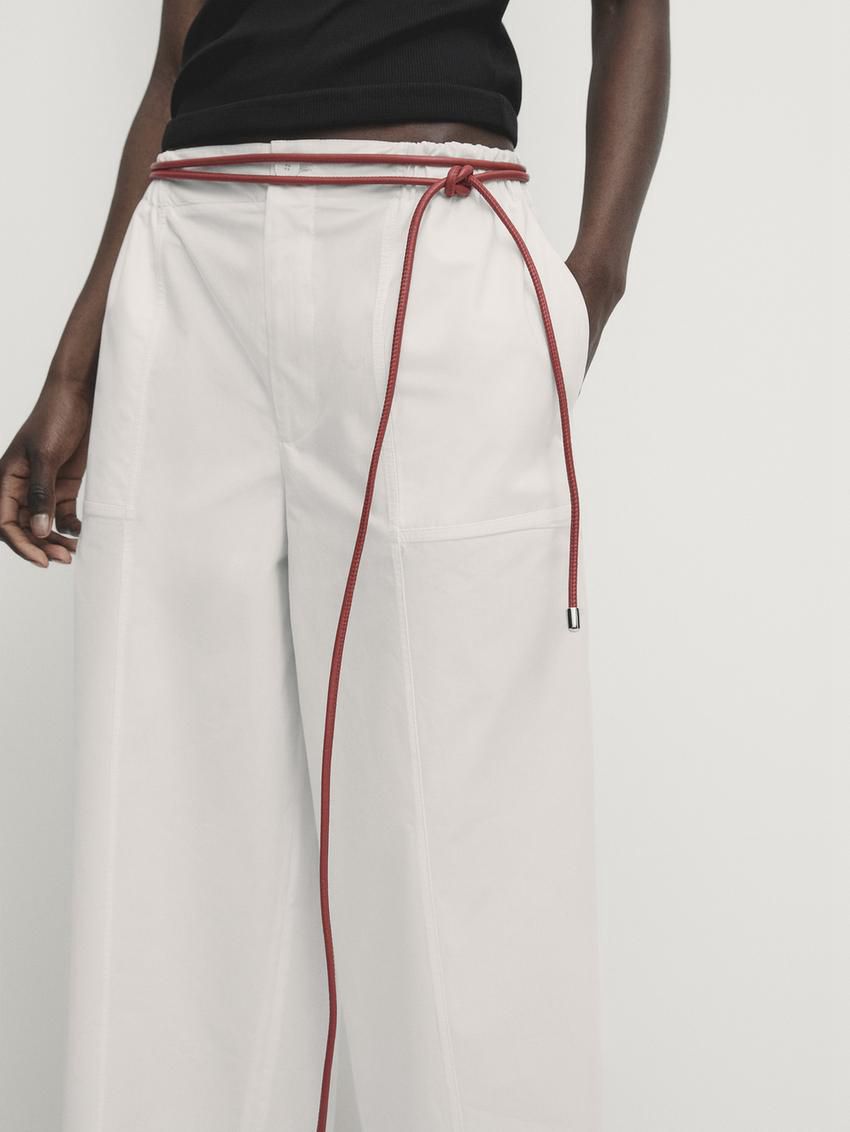 Massimo Dutti Cotton Carpenter With Elasticated Detail Women Trousers White | US-JF6749015