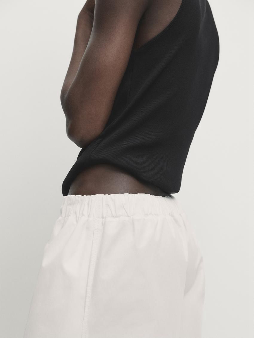 Massimo Dutti Cotton Carpenter With Elasticated Detail Women Trousers White | US-JF6749015