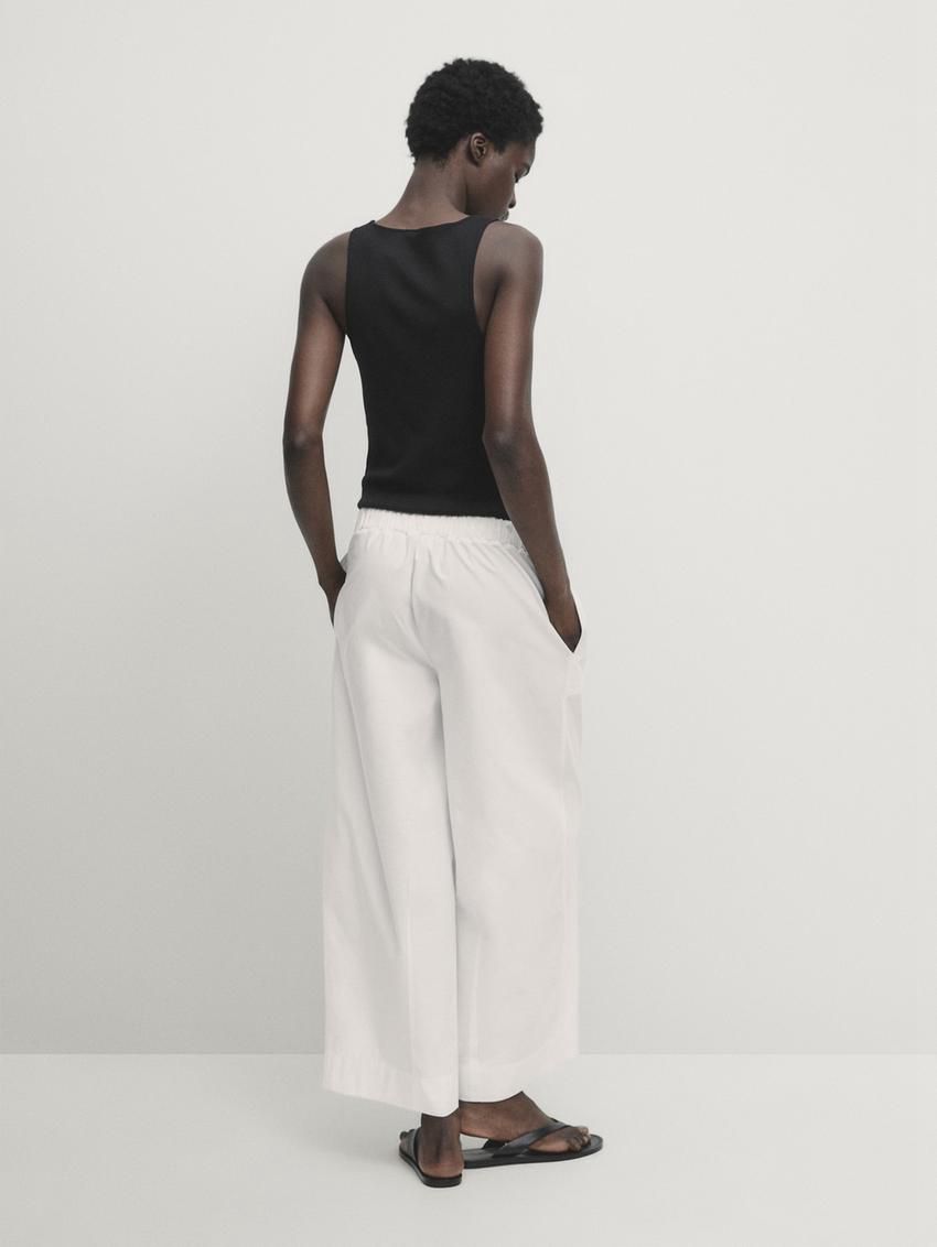Massimo Dutti Cotton Carpenter With Elasticated Detail Women Trousers White | US-JF6749015
