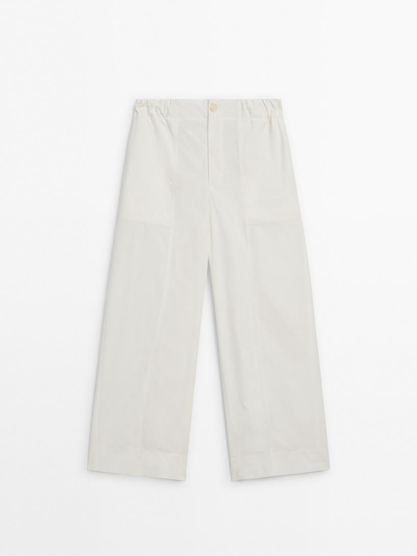 Massimo Dutti Cotton Carpenter With Elasticated Detail Women Trousers White | US-JF6749015