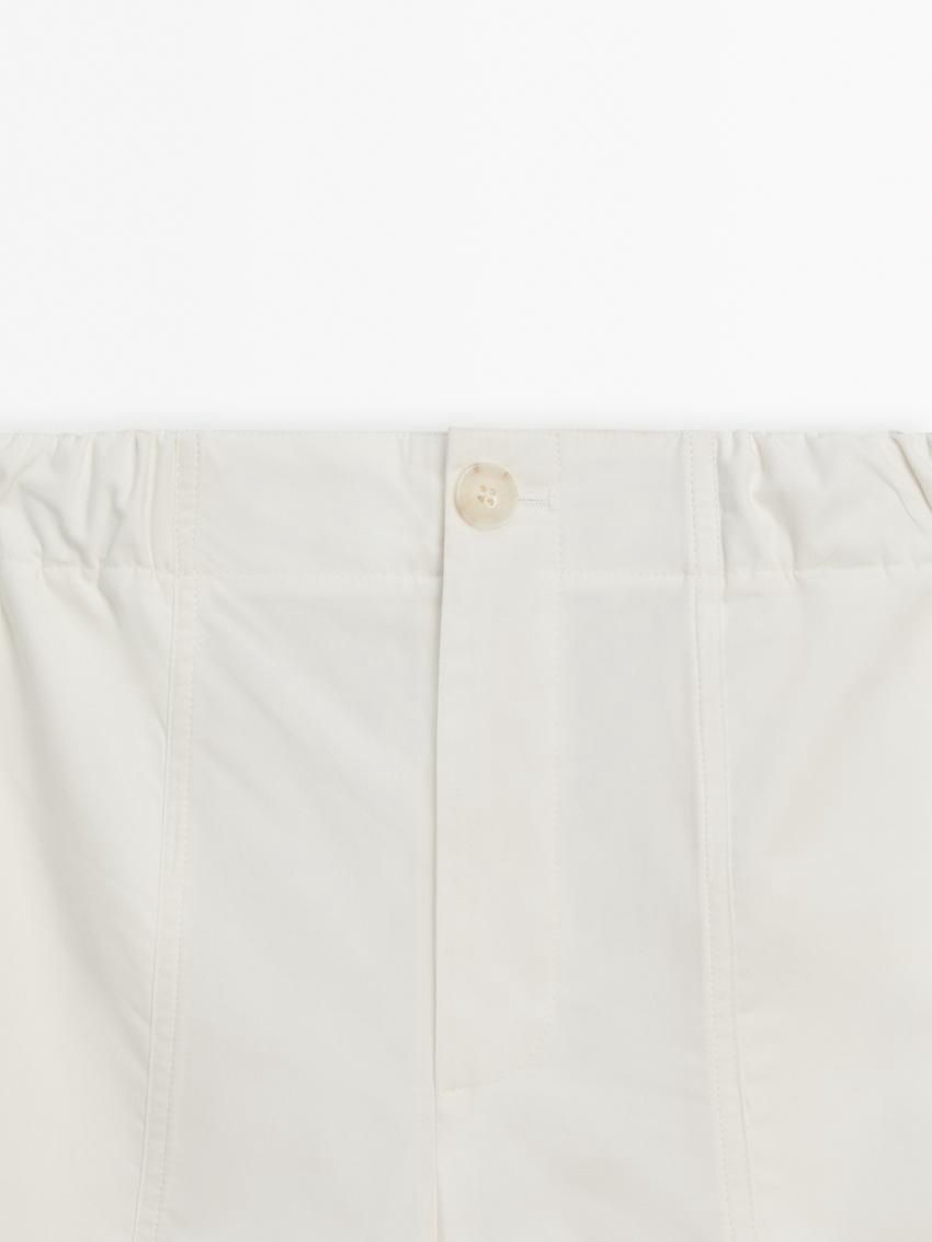 Massimo Dutti Cotton Carpenter With Elasticated Detail Women Trousers White | US-JF6749015