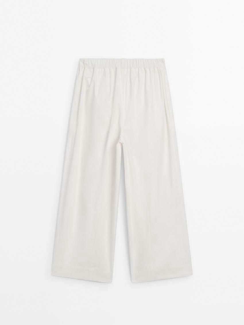 Massimo Dutti Cotton Carpenter With Elasticated Detail Women Trousers White | US-JF6749015
