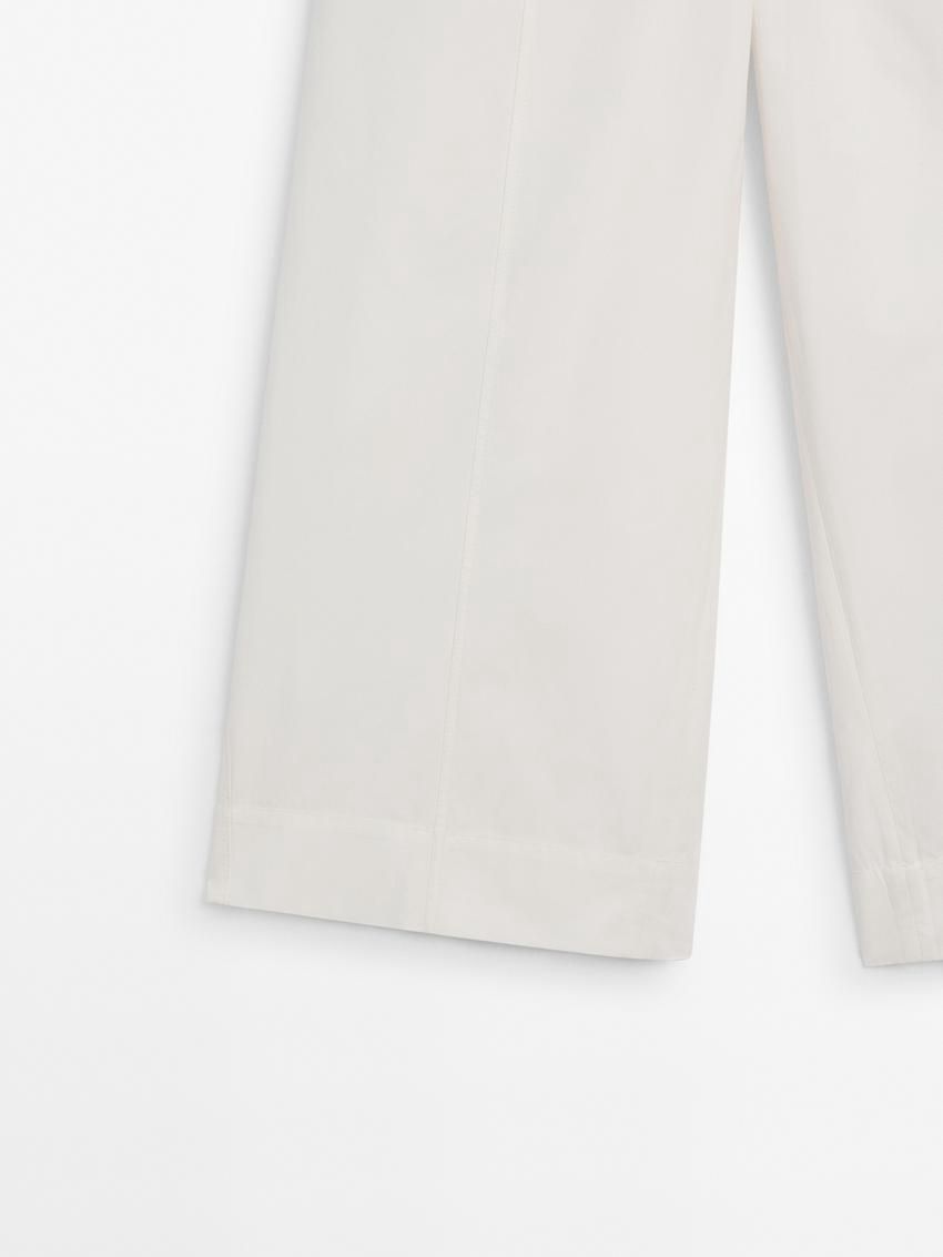 Massimo Dutti Cotton Carpenter With Elasticated Detail Women Trousers White | US-JF6749015