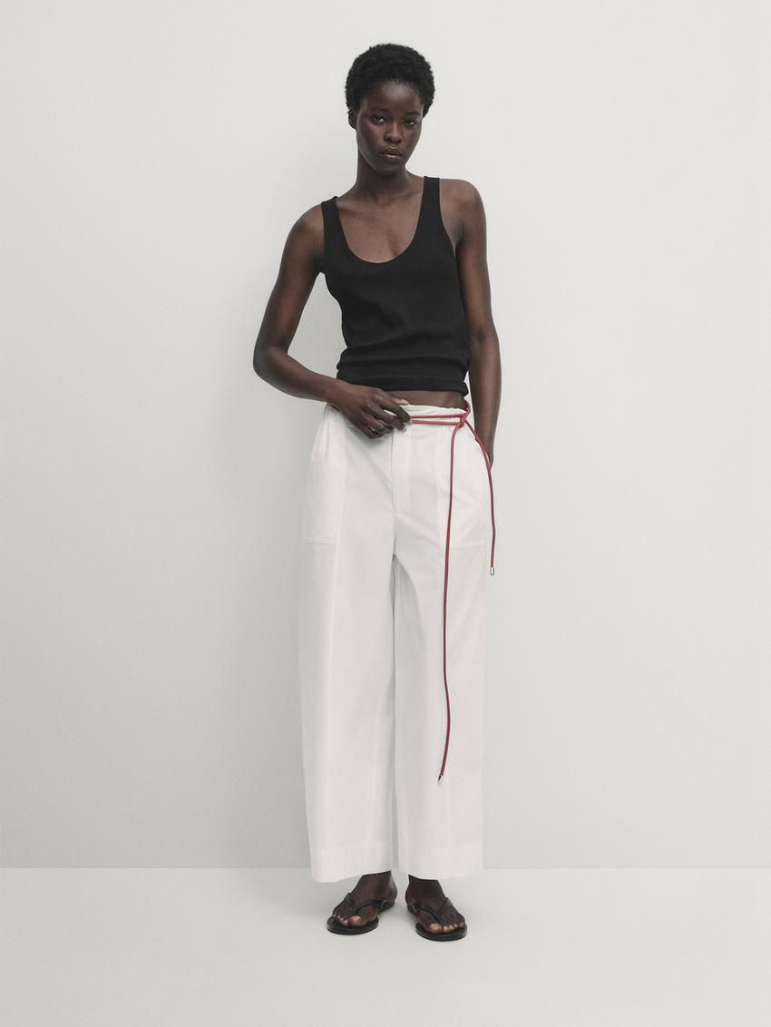 Massimo Dutti Cotton Carpenter With Elasticated Detail Women Trousers White | US-JF6749015