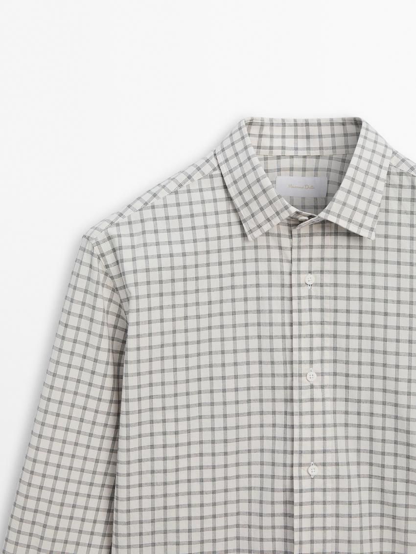 Massimo Dutti Cotton Check Men Shirts Cream / Grey | US-FU5089624
