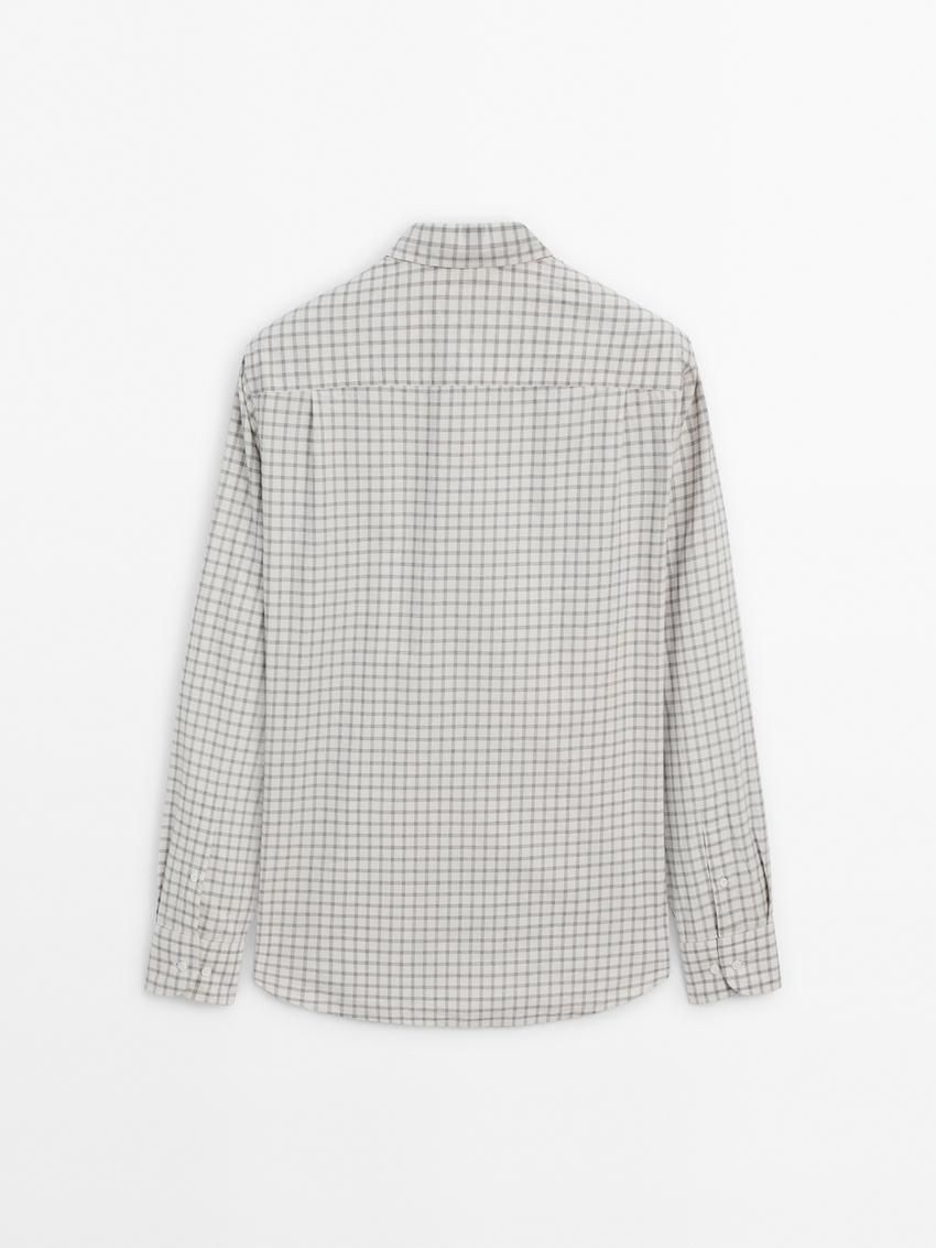Massimo Dutti Cotton Check Men Shirts Cream / Grey | US-FU5089624