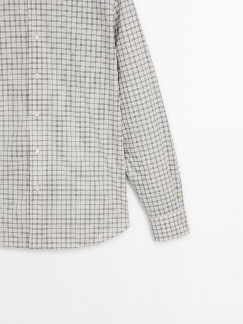Massimo Dutti Cotton Check Men Shirts Cream / Grey | US-FU5089624