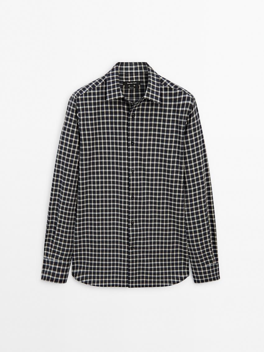 Massimo Dutti Cotton Check Men Shirts Navy / Grey | US-YA7509428