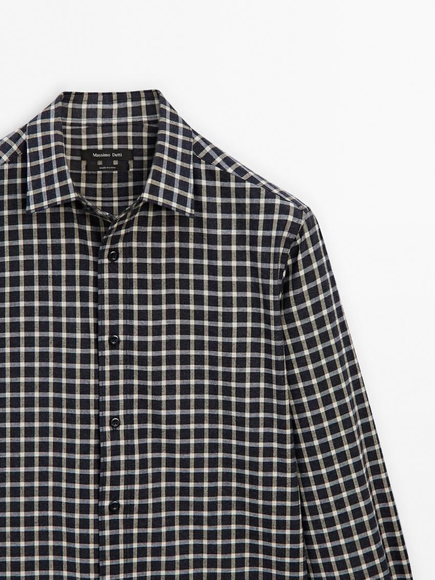 Massimo Dutti Cotton Check Men Shirts Navy / Grey | US-YA7509428