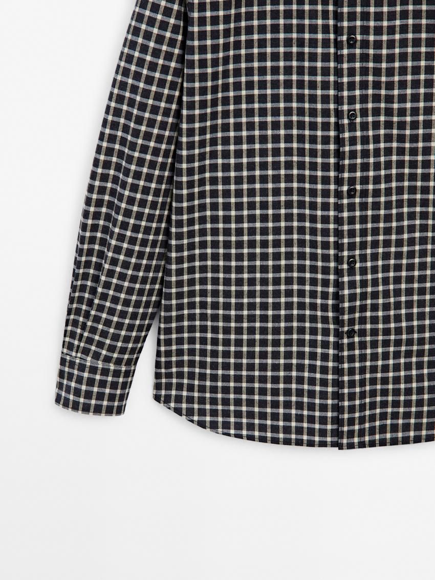 Massimo Dutti Cotton Check Men Shirts Navy / Grey | US-YA7509428