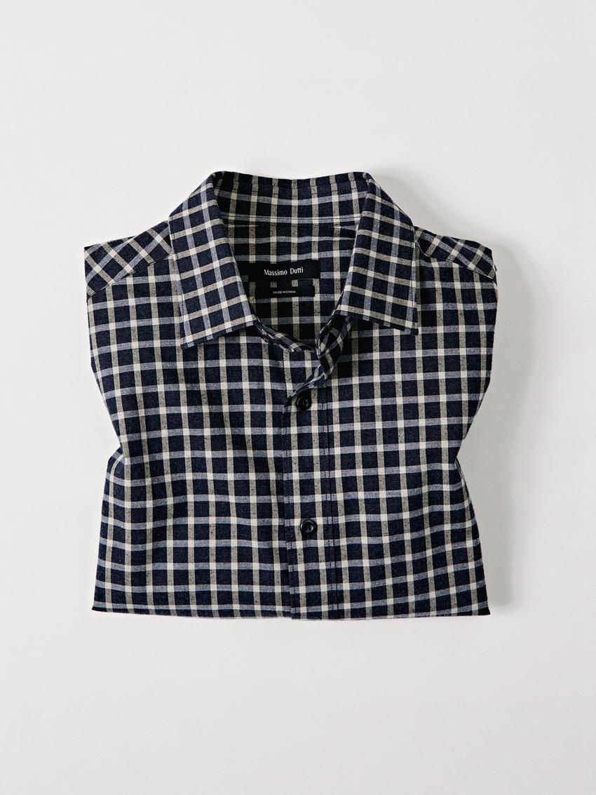 Massimo Dutti Cotton Check Men Shirts Navy / Grey | US-YA7509428