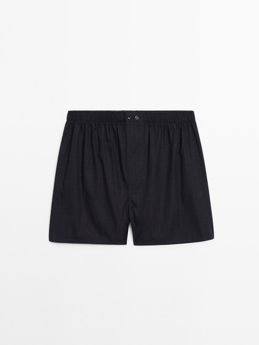 Massimo Dutti Cotton Check Men Underwear Navy | US-KV0657218