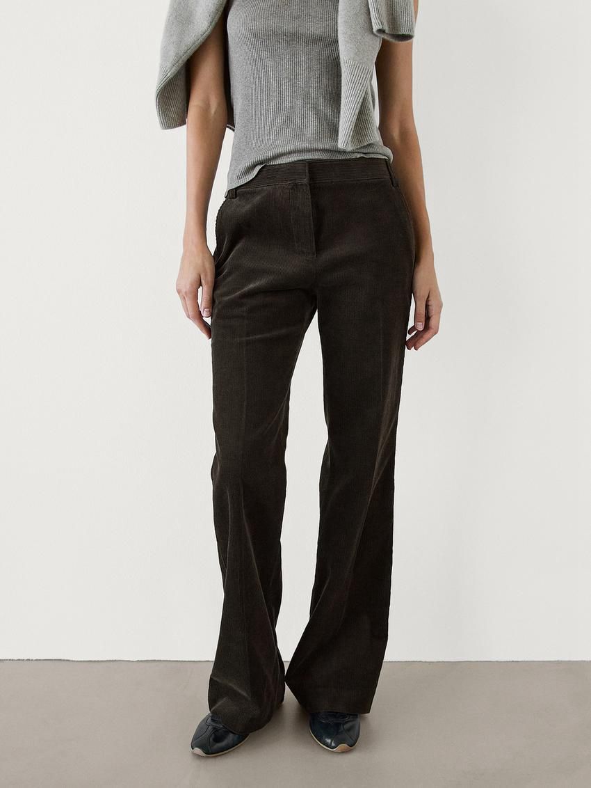 Massimo Dutti Cotton Corduroy Flare Women Trousers Chocolate | US-LW0394516