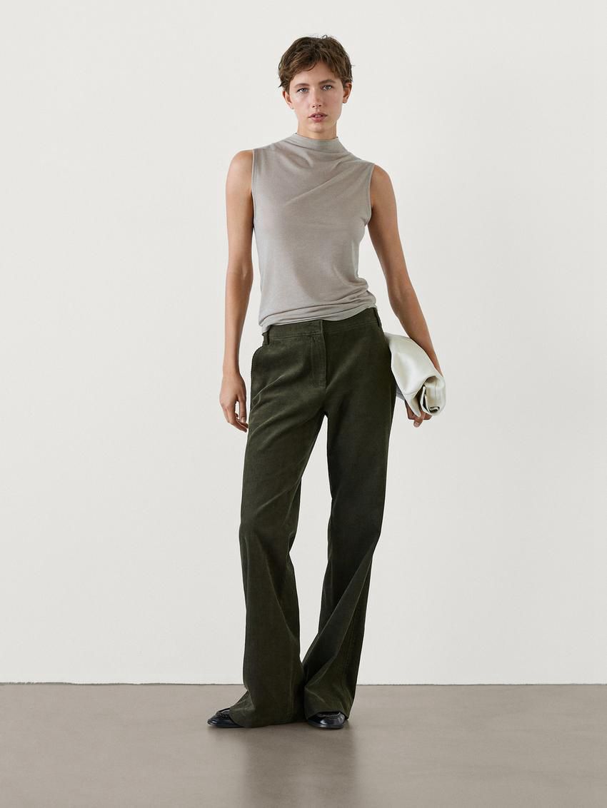 Massimo Dutti Cotton Corduroy Flare Women Trousers Dark Green | US-PD9380127