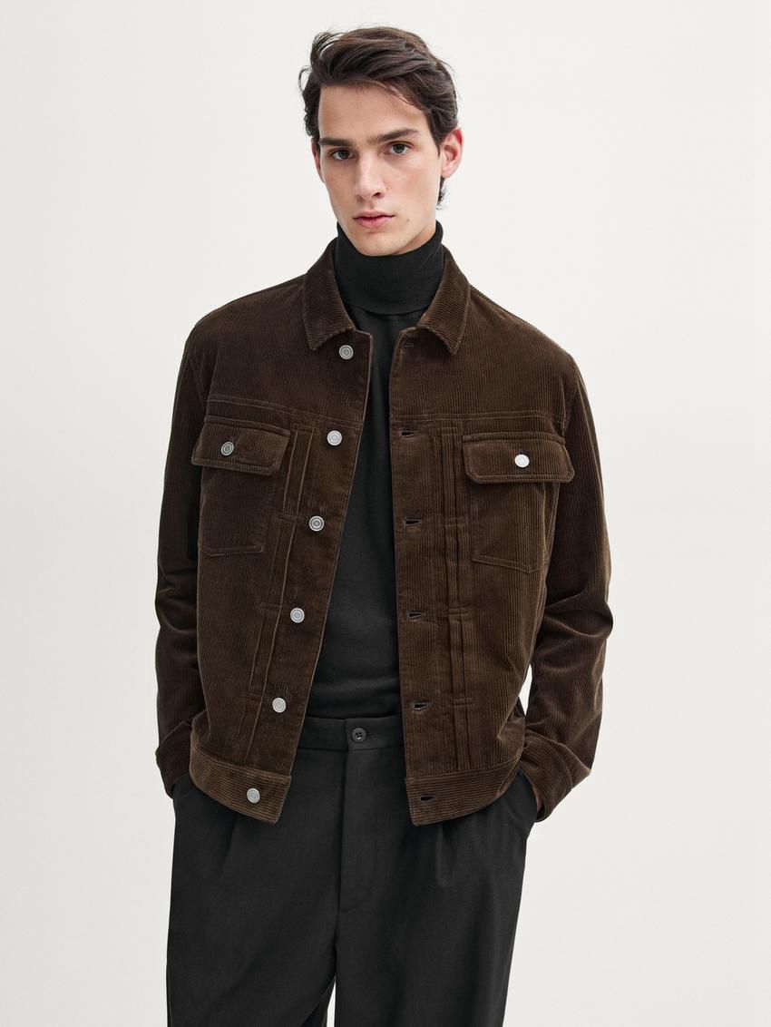 Massimo Dutti Cotton Corduroy Men Jacket Dark Brown | US-PN1547028