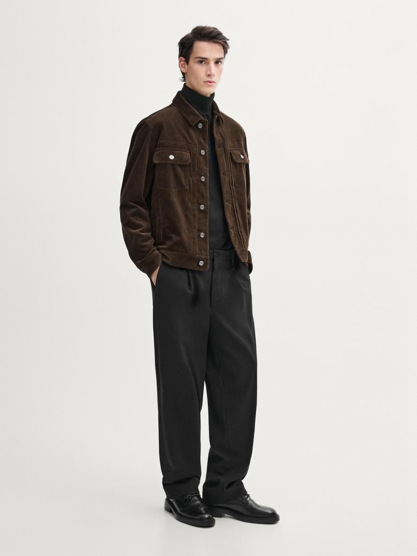 Massimo Dutti Cotton Corduroy Men Jacket Dark Brown | US-PN1547028