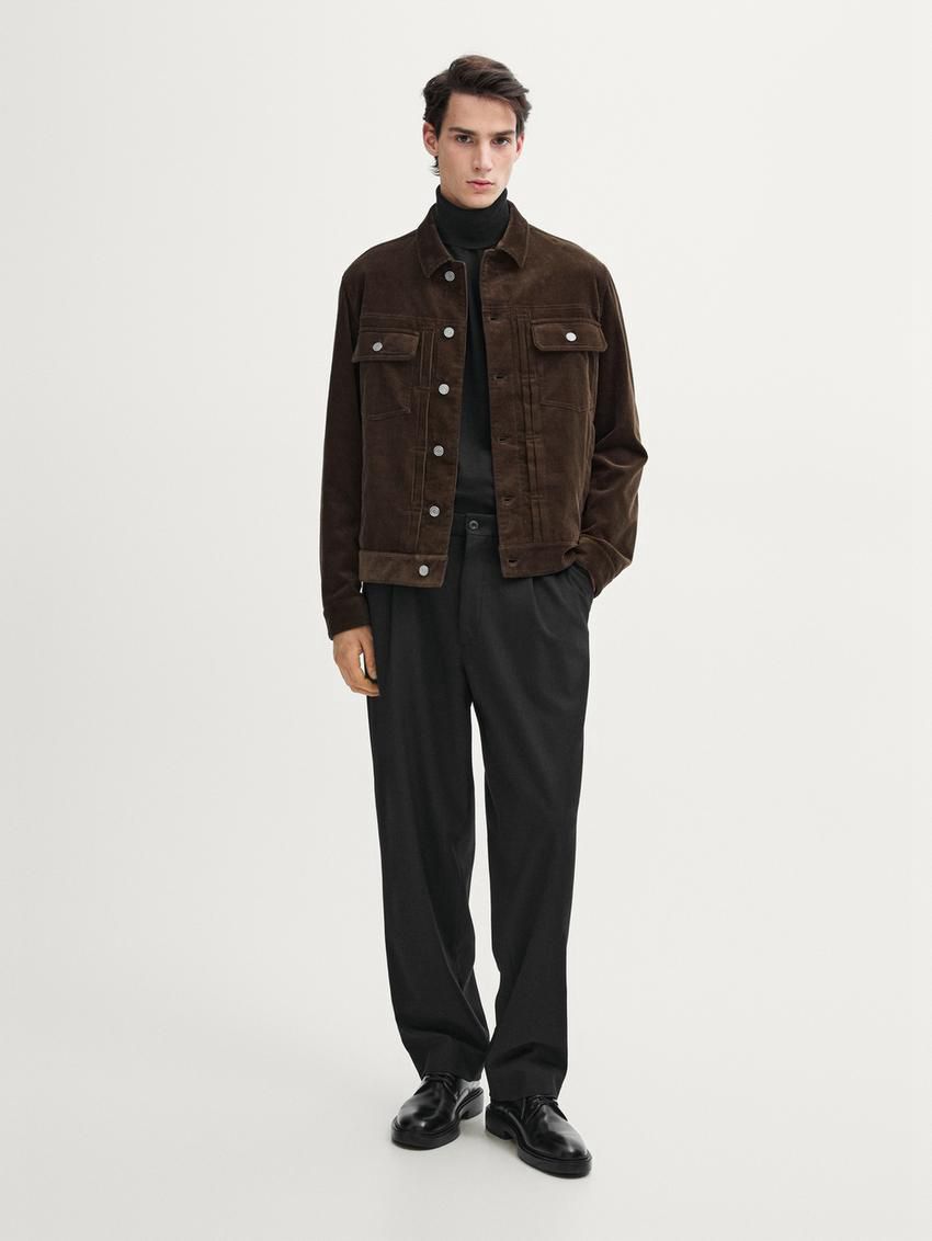 Massimo Dutti Cotton Corduroy Men Jacket Dark Brown | US-PN1547028