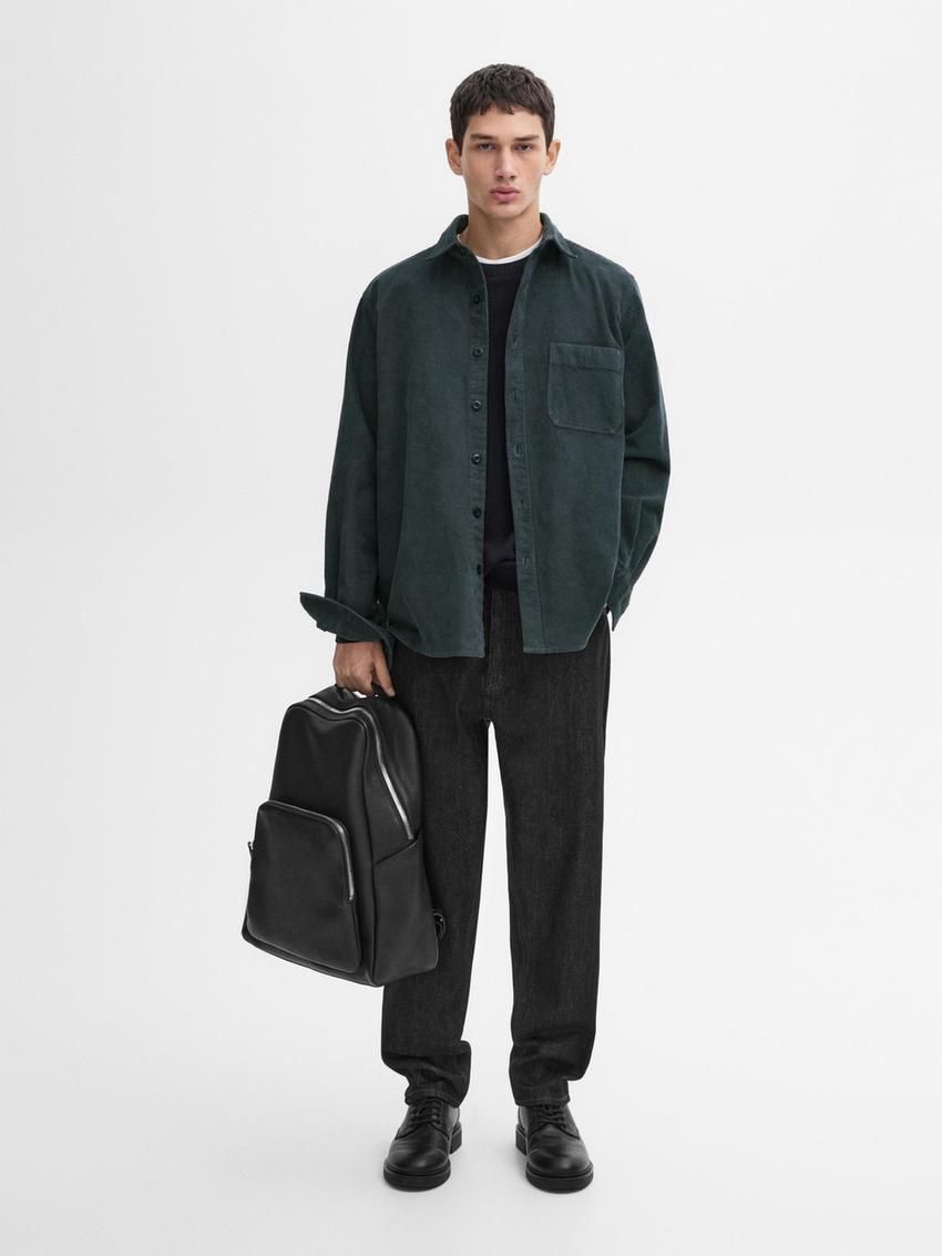 Massimo Dutti Cotton Corduroy Men Overshirt Dark Green | US-BV0918674