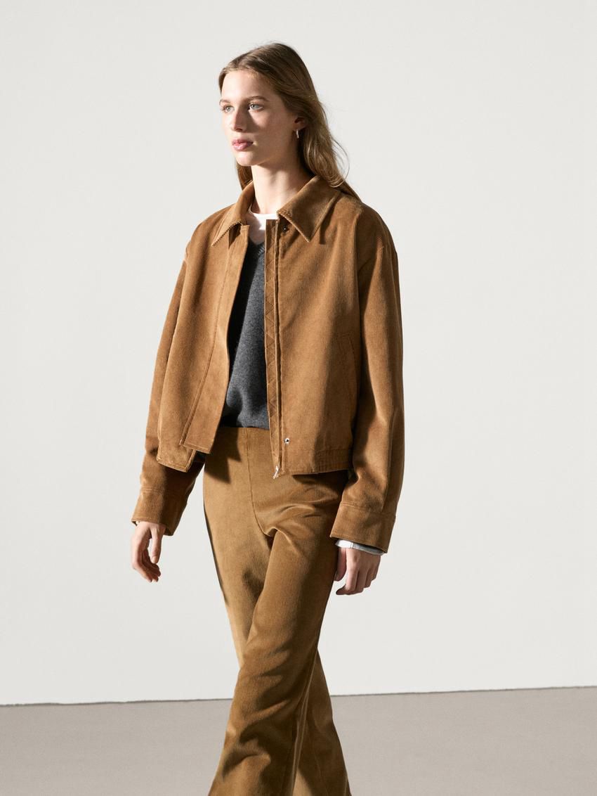 Massimo Dutti Cotton Corduroy Women Bomber Jacket Brown | US-FV0651824