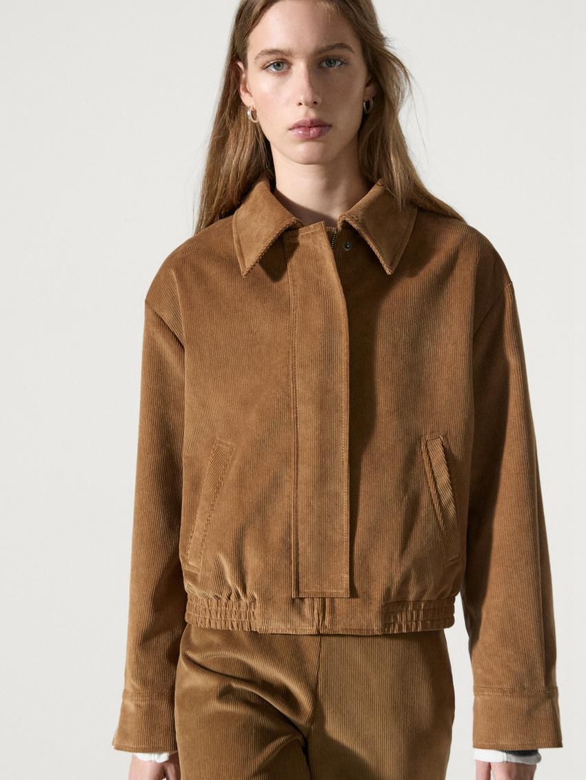 Massimo Dutti Cotton Corduroy Women Bomber Jacket Brown | US-FV0651824
