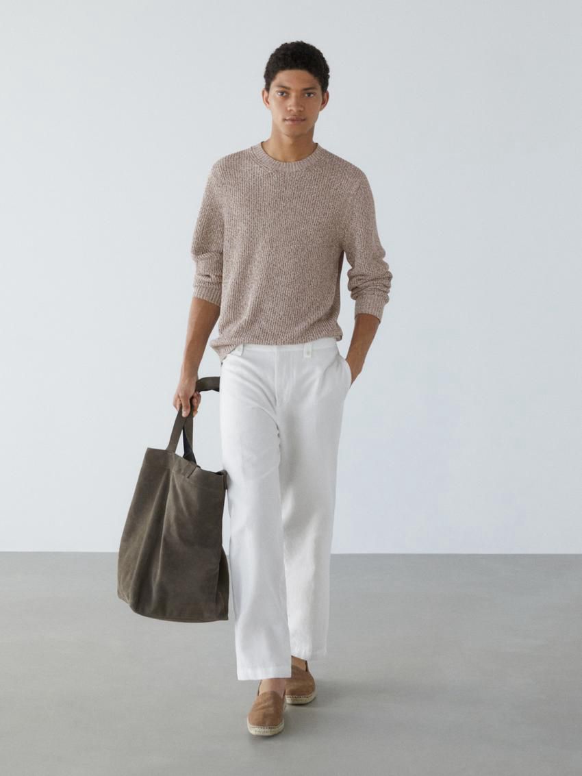 Massimo Dutti Cotton Crew Neck Men Sweater Beige | US-RJ0317482