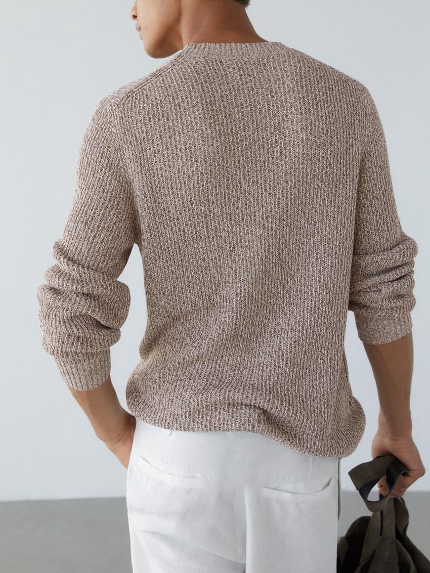 Massimo Dutti Cotton Crew Neck Men Sweater Beige | US-RJ0317482