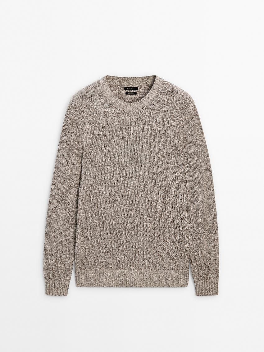 Massimo Dutti Cotton Crew Neck Men Sweater Beige | US-RJ0317482