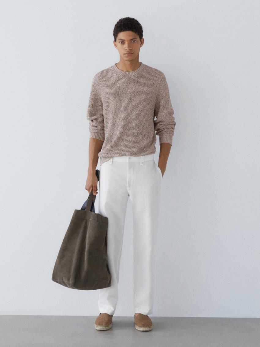 Massimo Dutti Cotton Crew Neck Men Sweater Beige | US-RJ0317482