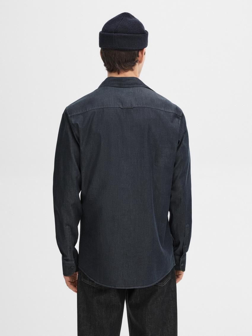 Massimo Dutti Cotton Denim Men Shirts Navy | US-RF8025497