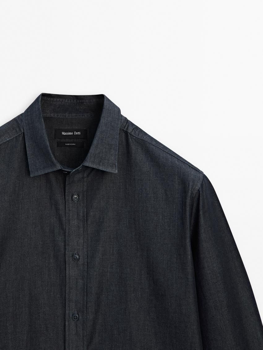 Massimo Dutti Cotton Denim Men Shirts Navy | US-RF8025497
