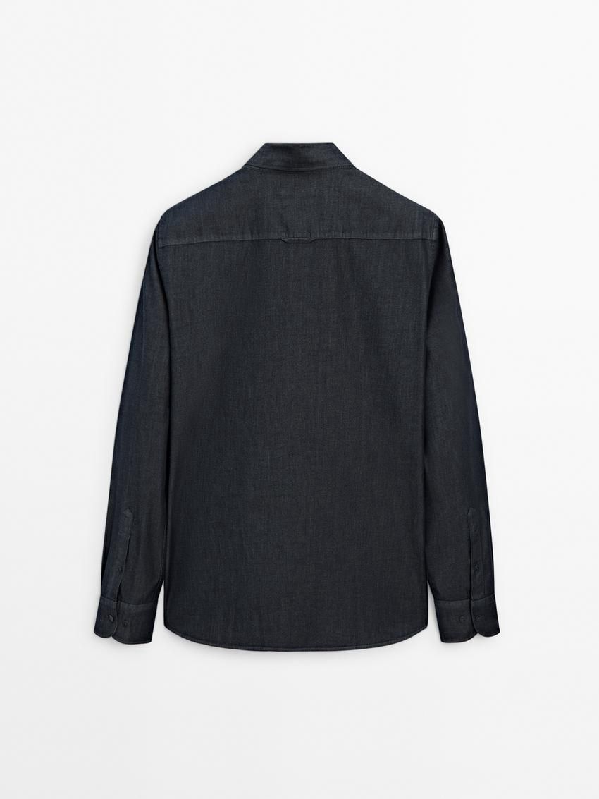 Massimo Dutti Cotton Denim Men Shirts Navy | US-RF8025497