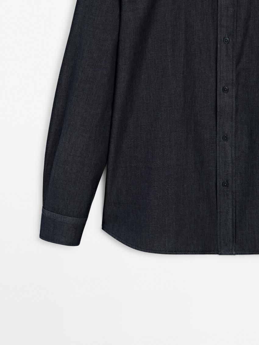 Massimo Dutti Cotton Denim Men Shirts Navy | US-RF8025497