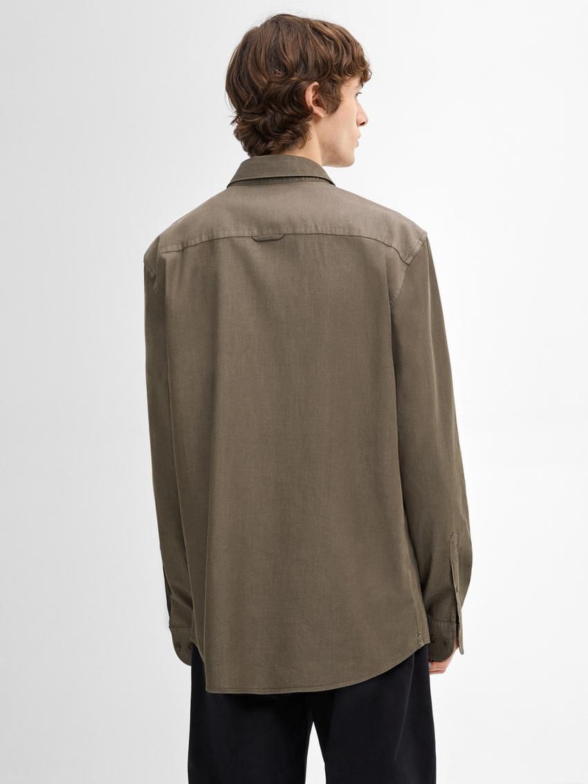 Massimo Dutti Cotton Denim Men Shirts Olive | US-LD0762415