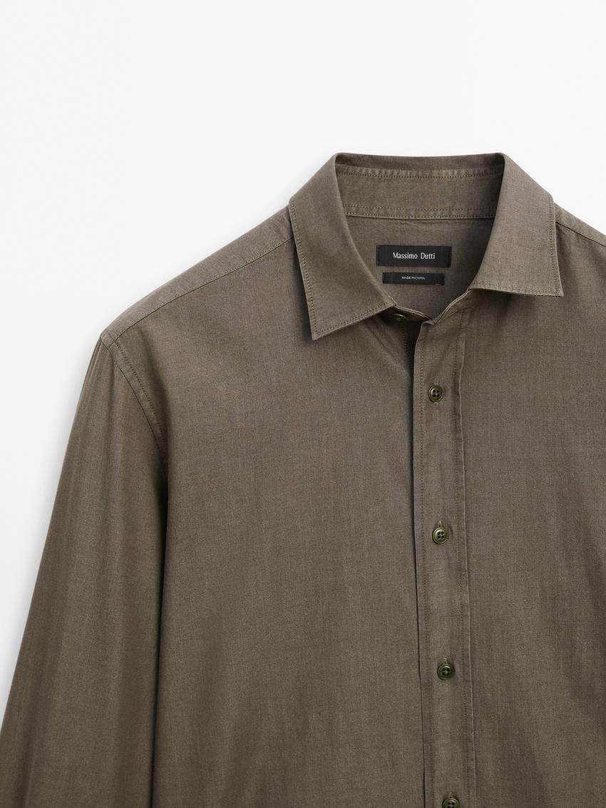 Massimo Dutti Cotton Denim Men Shirts Olive | US-LD0762415
