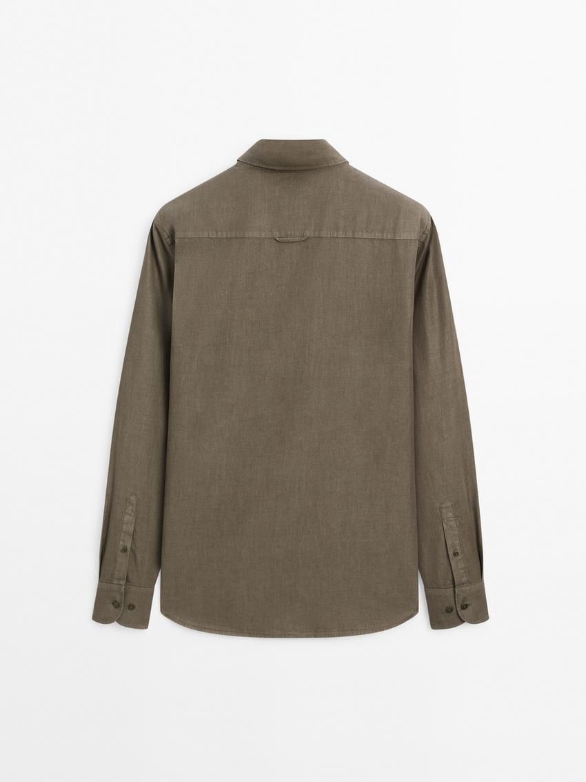 Massimo Dutti Cotton Denim Men Shirts Olive | US-LD0762415