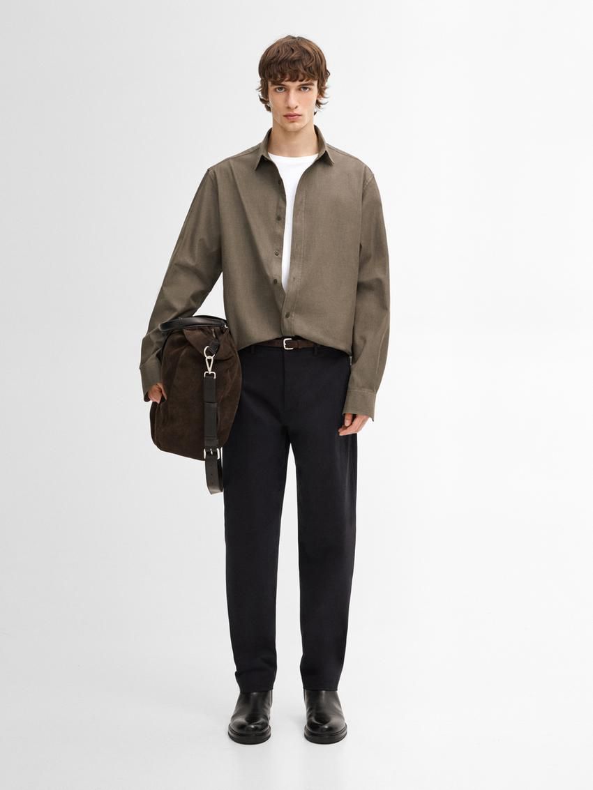 Massimo Dutti Cotton Denim Men Shirts Olive | US-LD0762415
