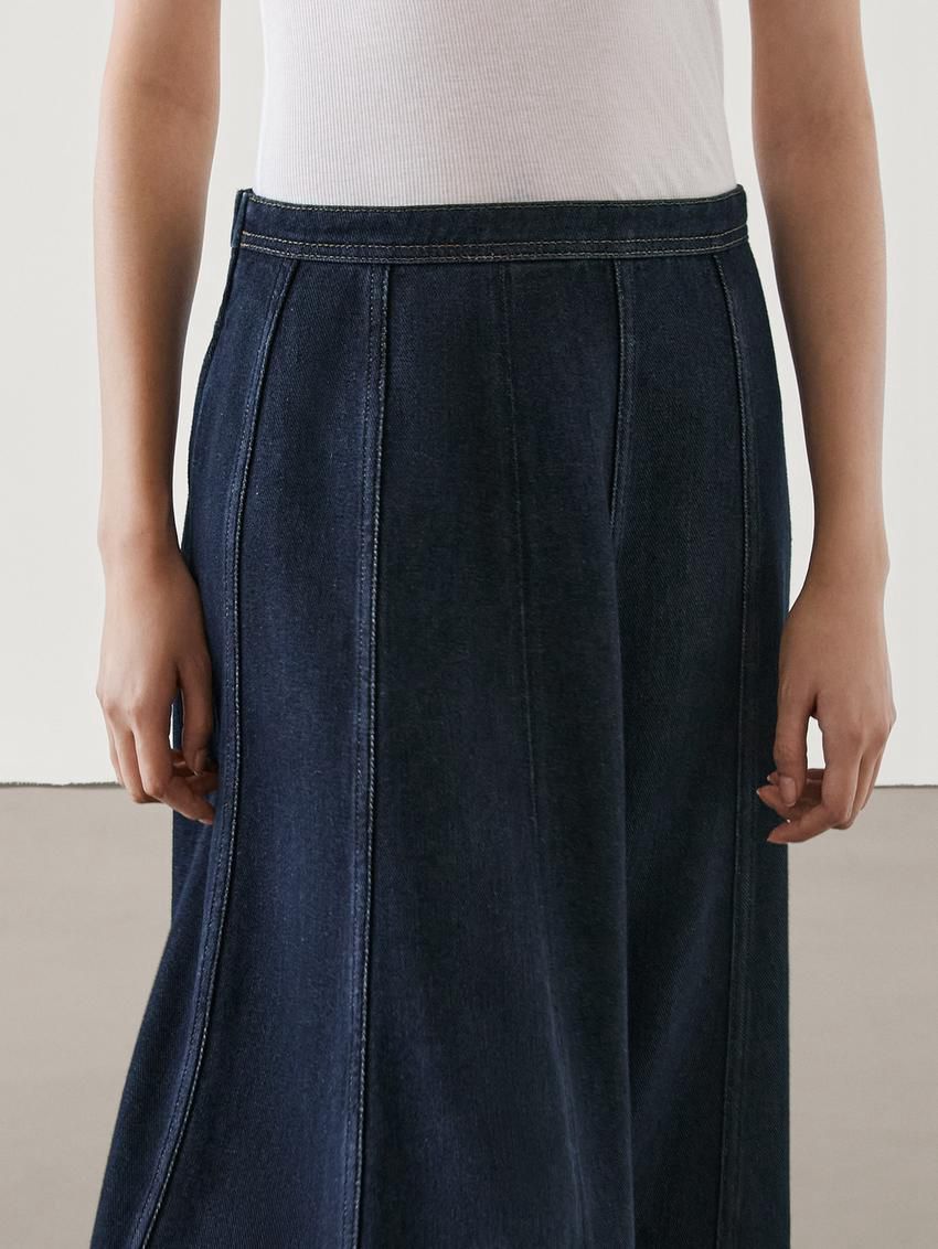 Massimo Dutti Cotton Denim Midi Women Skirts Dark Blue | US-GN5629731