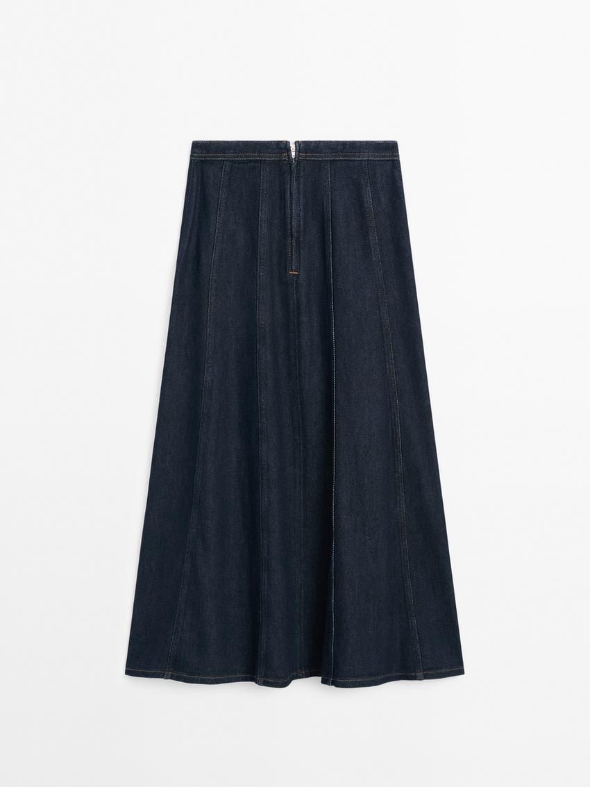 Massimo Dutti Cotton Denim Midi Women Skirts Dark Blue | US-GN5629731