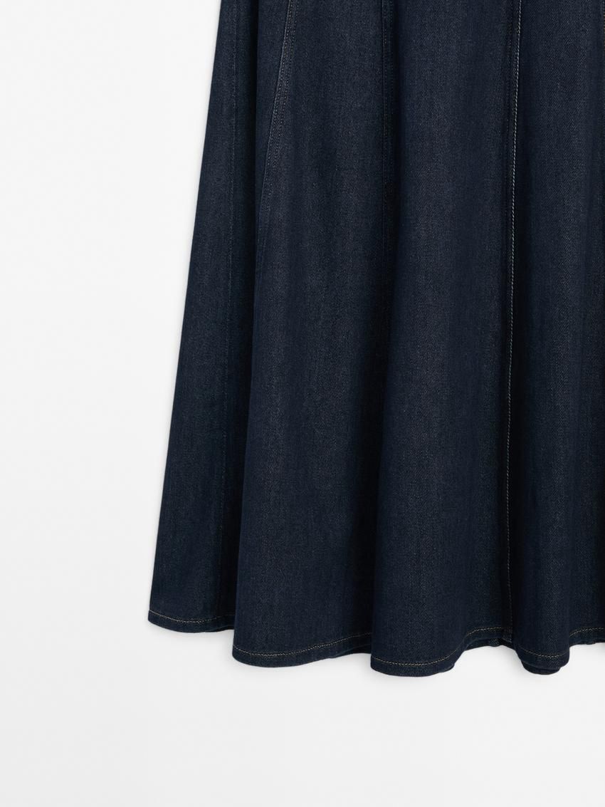Massimo Dutti Cotton Denim Midi Women Skirts Dark Blue | US-GN5629731