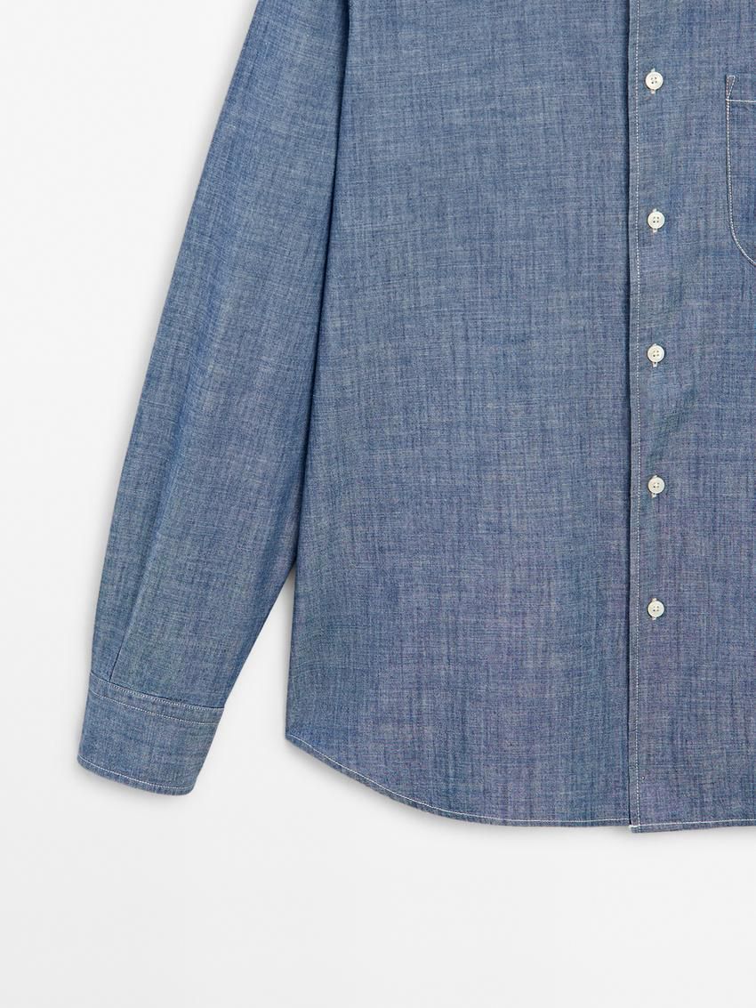 Massimo Dutti Cotton Denim With Contrast Topstitching Men Shirts Blue | US-JL6823971