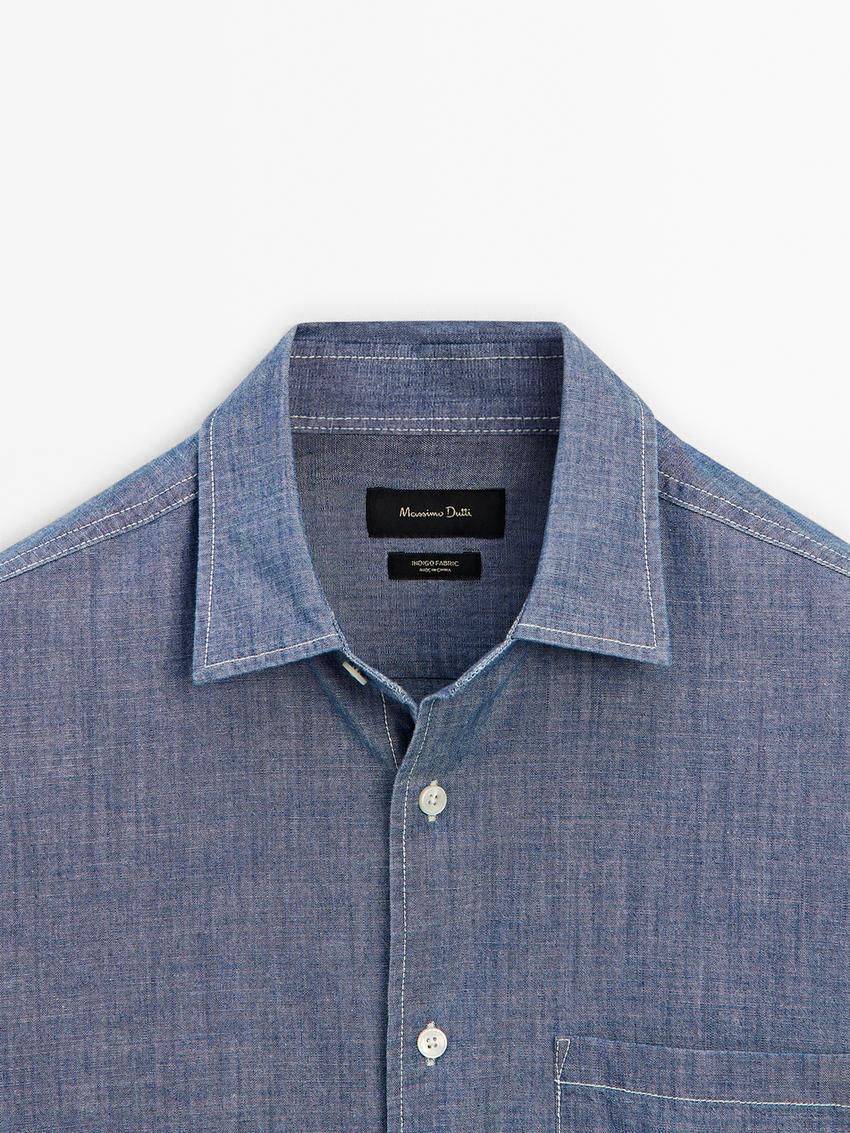 Massimo Dutti Cotton Denim With Contrast Topstitching Men Shirts Blue | US-JL6823971