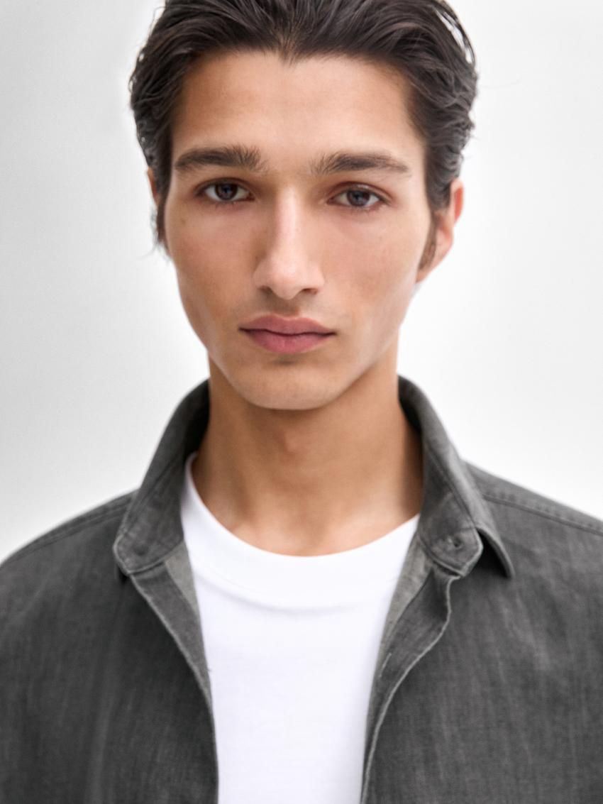 Massimo Dutti Cotton Denim With Topstitching Men Shirts Dark Grey | US-OE8532906