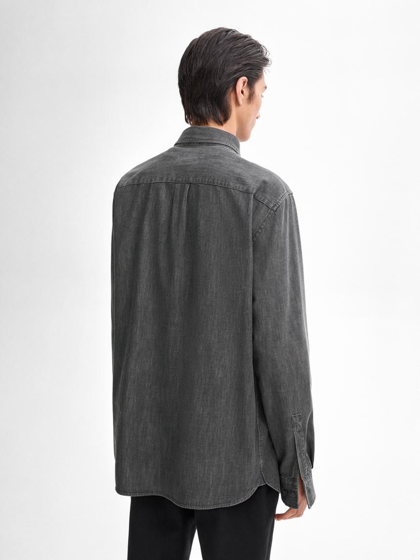 Massimo Dutti Cotton Denim With Topstitching Men Shirts Dark Grey | US-OE8532906