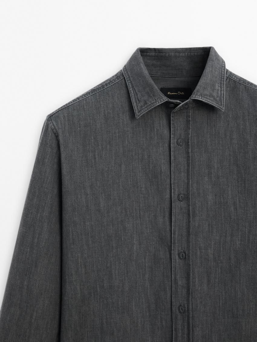 Massimo Dutti Cotton Denim With Topstitching Men Shirts Dark Grey | US-OE8532906