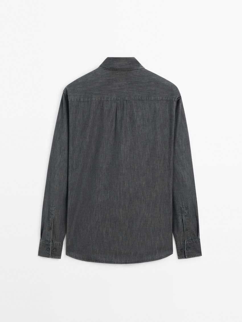 Massimo Dutti Cotton Denim With Topstitching Men Shirts Dark Grey | US-OE8532906