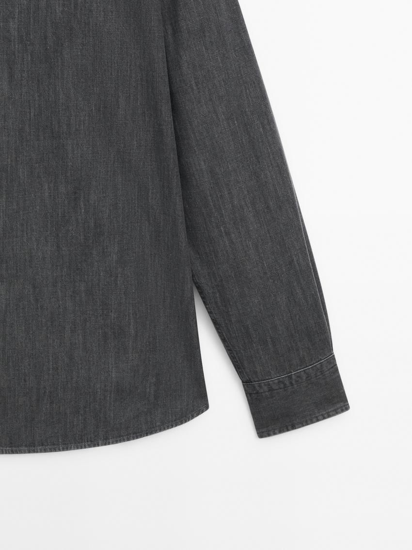 Massimo Dutti Cotton Denim With Topstitching Men Shirts Dark Grey | US-OE8532906