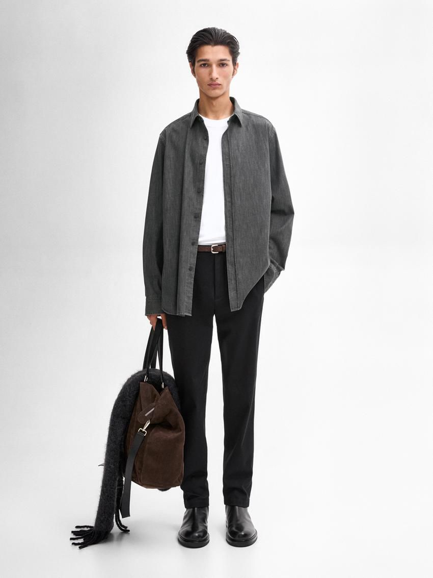 Massimo Dutti Cotton Denim With Topstitching Men Shirts Dark Grey | US-OE8532906